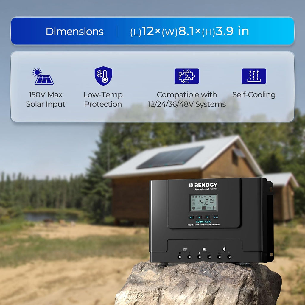 Renogy 60A MPPT Solar Charge Controller 12V/24V/36V/48V Auto, 150V Solar Input Solar Panel Controller for Lithium/AGM/Gel Batteries, Off-Grid Solar Controllers Home RV Marine Workshop