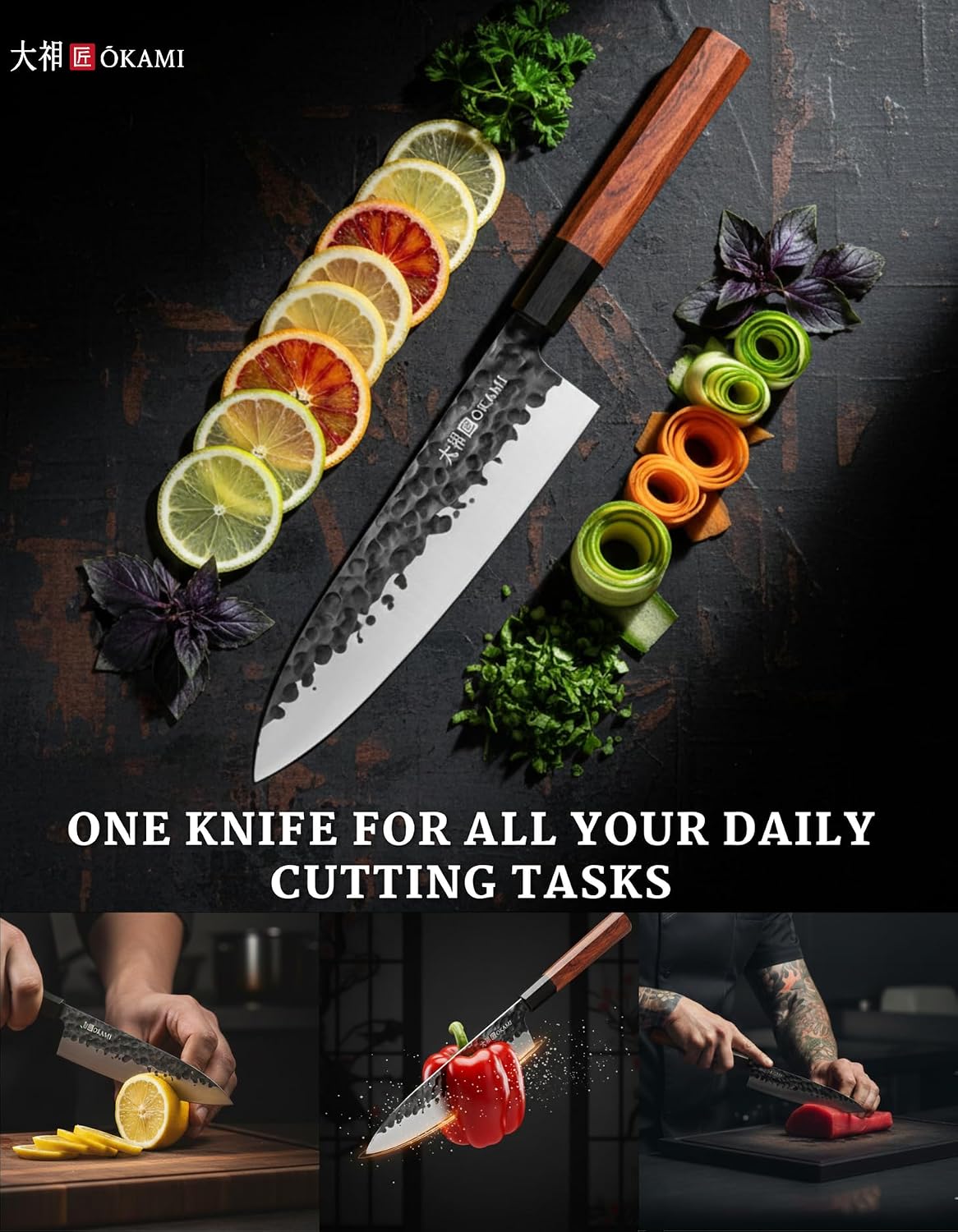 Classic Chef Knife 8 Inch – Japanese AUS 8 Steel Gyuto Knife, Ultrasharp & Perfectly Balanced Kitchen Knife with Rosewood & Ebony Handle for All Your Kitchen Tasks
