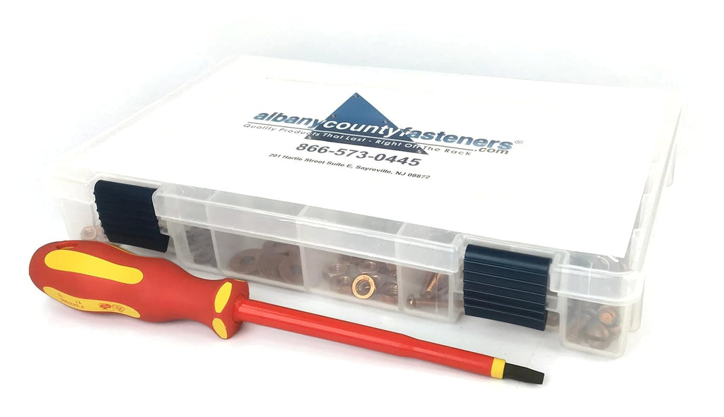 Electrician's Silicon Bronze Machine Screw Kit with Nuts, Washers & Insulated Screwdriver - 377 Pieces
