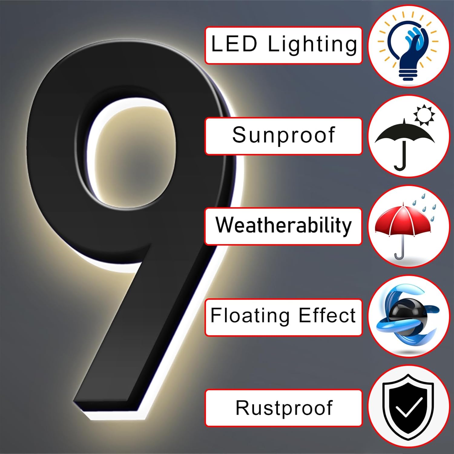 House Numbers, Backlit LED Address Numbers, Modern Lighted House Numbers, Lighted Up House Numbers For Outside.,9