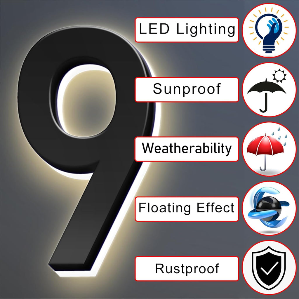 House Numbers, Backlit LED Address Numbers, Modern Lighted House Numbers, Lighted Up House Numbers For Outside.,9