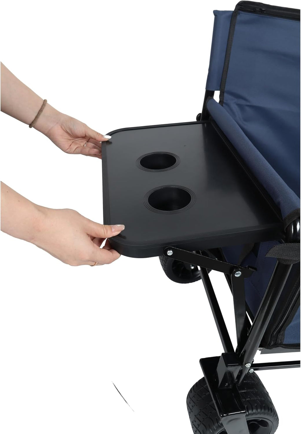 3-in-1 Heavy-Duty Folding Wagon Cart with 500lbs Capacity, All-Terrain Wheels, Rear Folding Tabletop & Bench Seat – Perfect for Camping, Beach, Sports, Garden & Grocery Hauling (Dark Blue)