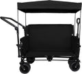 3-in-1 Folding Wagon Cart with Bench Seat & Canopy & Storage, 500lbs Heavy-Duty, 180L Capacity, All-Terrain Wagon for Camping, Beach, Sports, & Garden (Black)