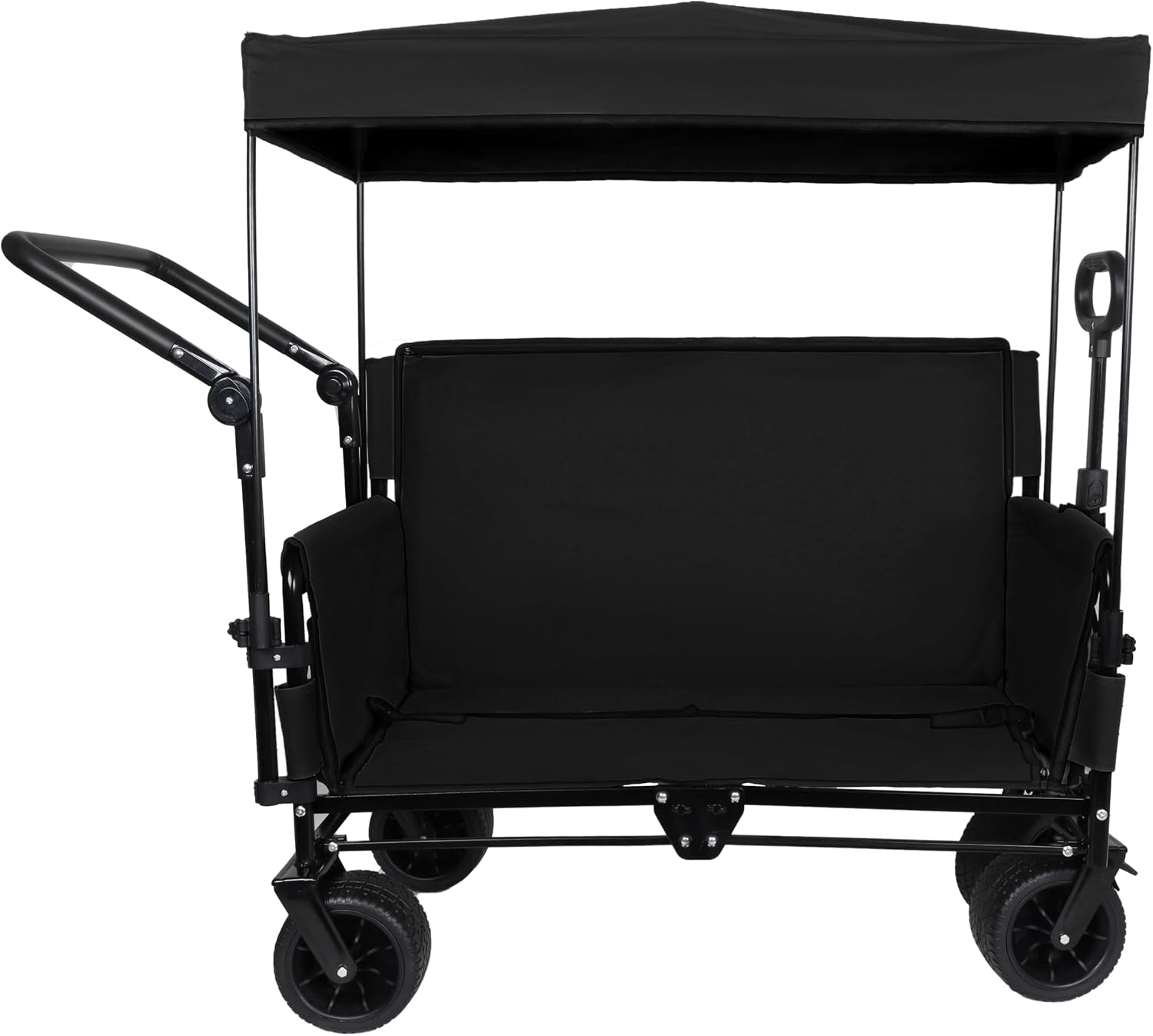 3 in 1 Folding Wagon Cart with Bench Seat Canopy Storage, 500lbs Heavy Duty, 180L Capacity, All Terrain Wagon for Camping, Beach, Sports, Garden, Black