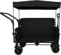 3-in-1 Heavy-Duty Folding Wagon Cart with Adjustable Canopy & Bench Seat – 500lbs Capacity, All-Terrain Utility Cart for Camping, Beach, Sports, Garden Storage (Black)