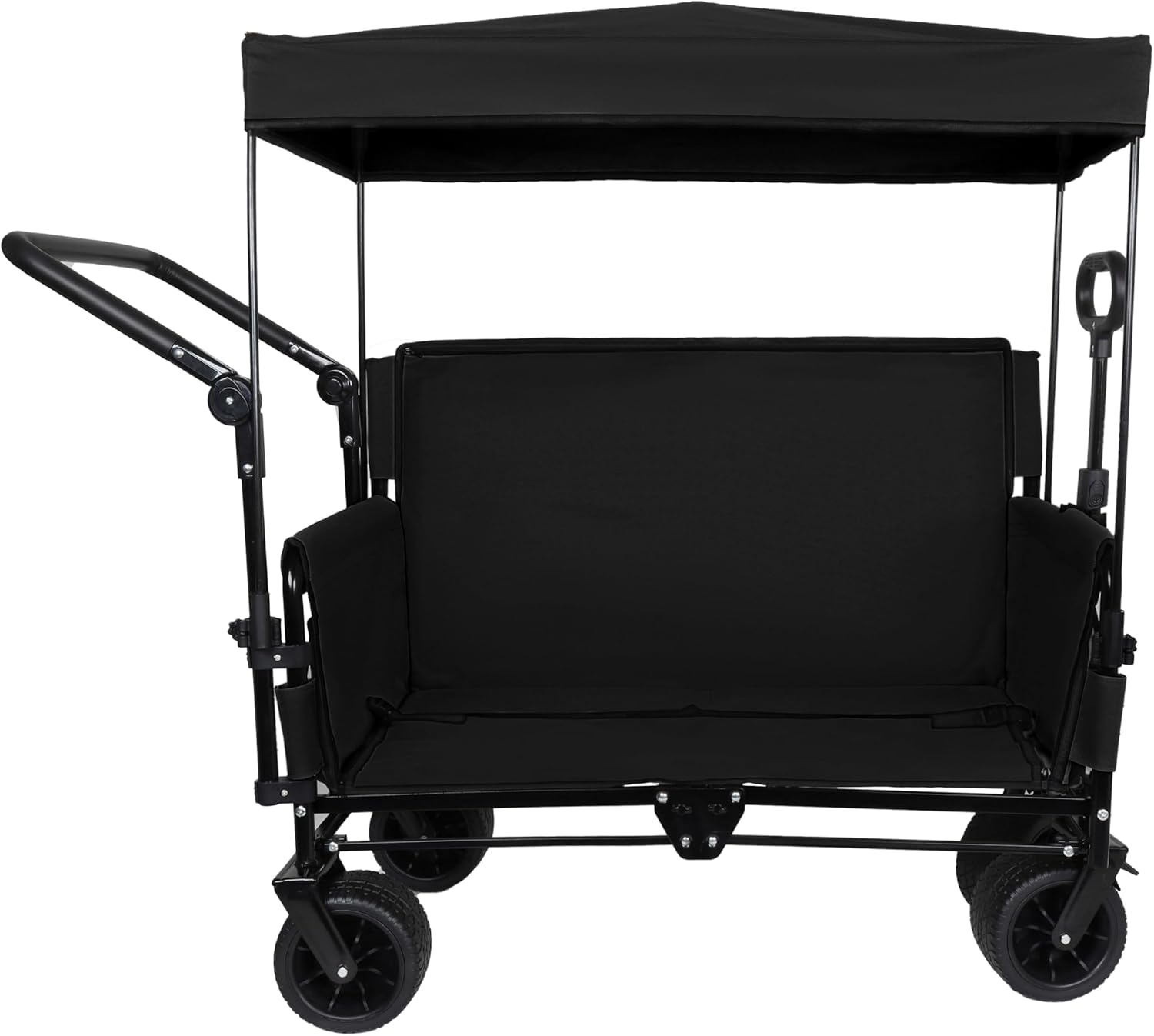 3-in-1 Heavy-Duty Folding Wagon Cart with Adjustable Canopy & Bench Seat – 500lbs Capacity, All-Terrain Utility Cart for Camping, Beach, Sports, Garden Storage (Black)