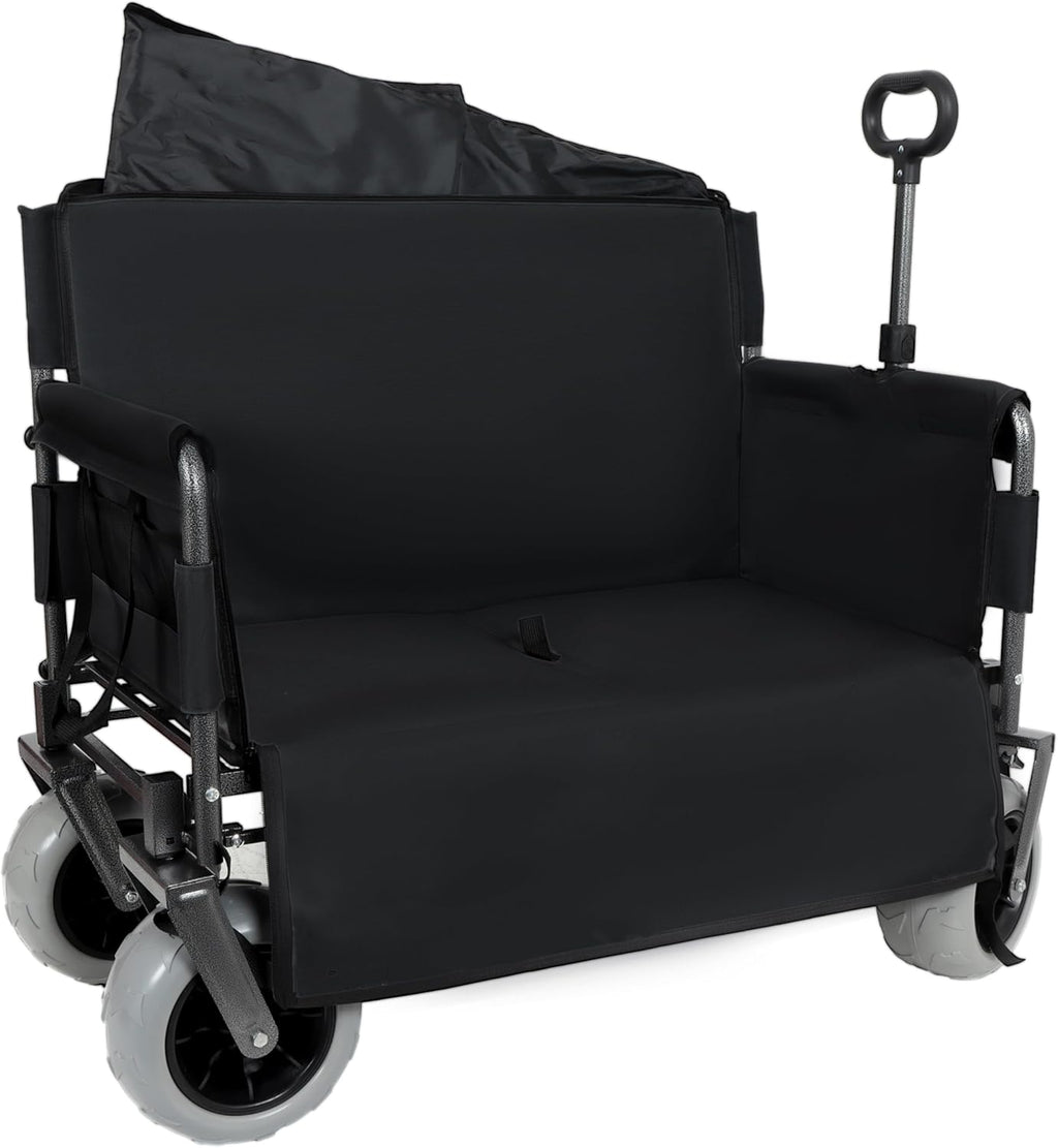 3-in-1 Heavy-Duty Wagon with Bench Seat – 500lbs Capacity, 9'x4' Beach Cart with Big Wheels for Sand, Collapsible Wagon for Camping, Groceries & Outdoor Events (Black)