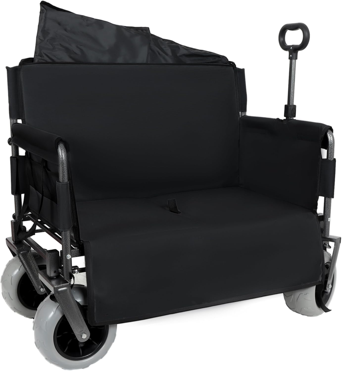 3-in-1 Heavy-Duty Wagon with Bench Seat – 500lbs Capacity, 9'x4' Beach Cart with Big Wheels for Sand, Collapsible Wagon for Camping, Groceries & Outdoor Events (Black)