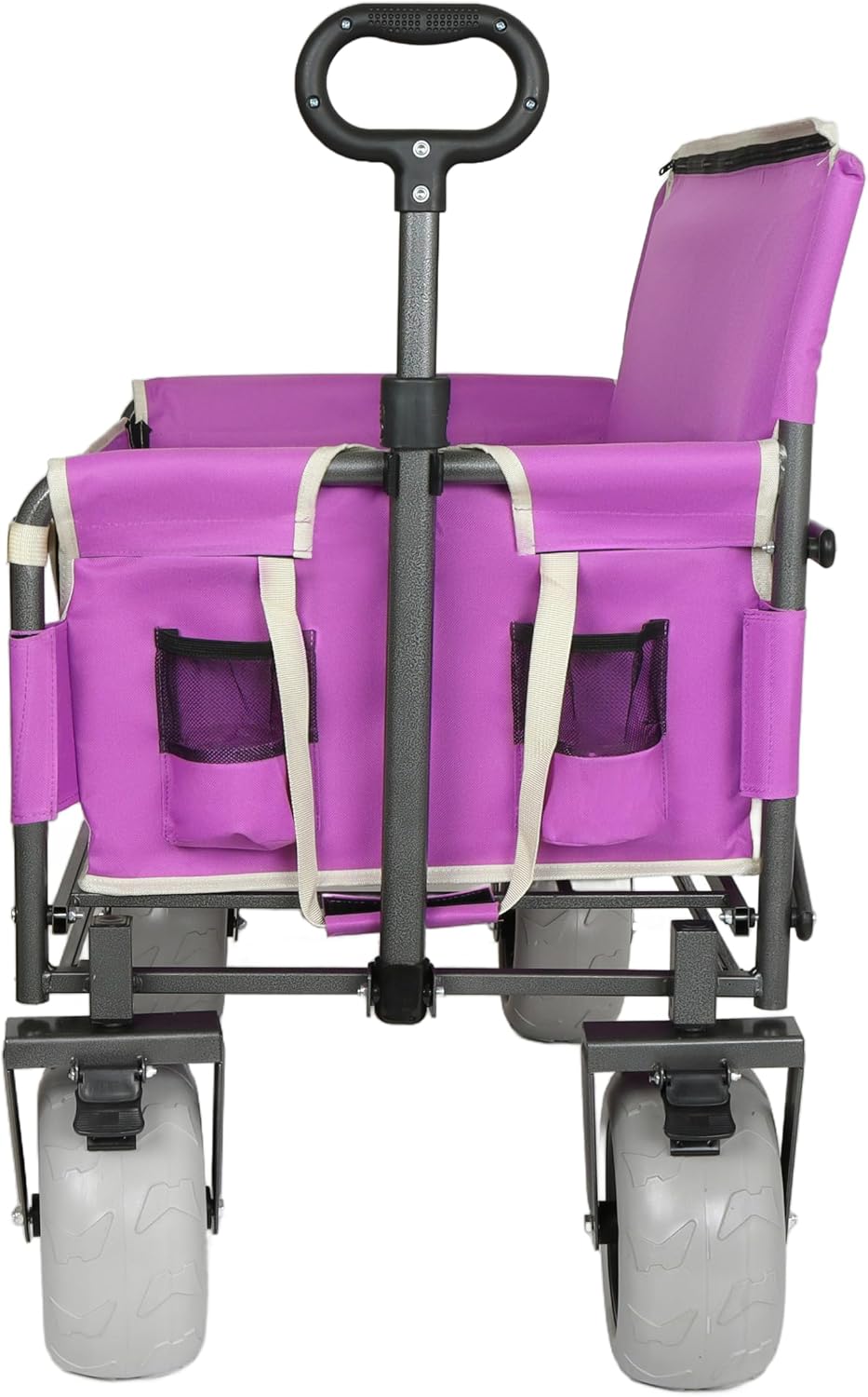 Purple Collapsible Wagon, Bench Seat & Storage, All-Terrain Wheels & Steel Frame, Folding Camping Cart for Beach, Sports, Fish, 40.94x20.47x44.29 in