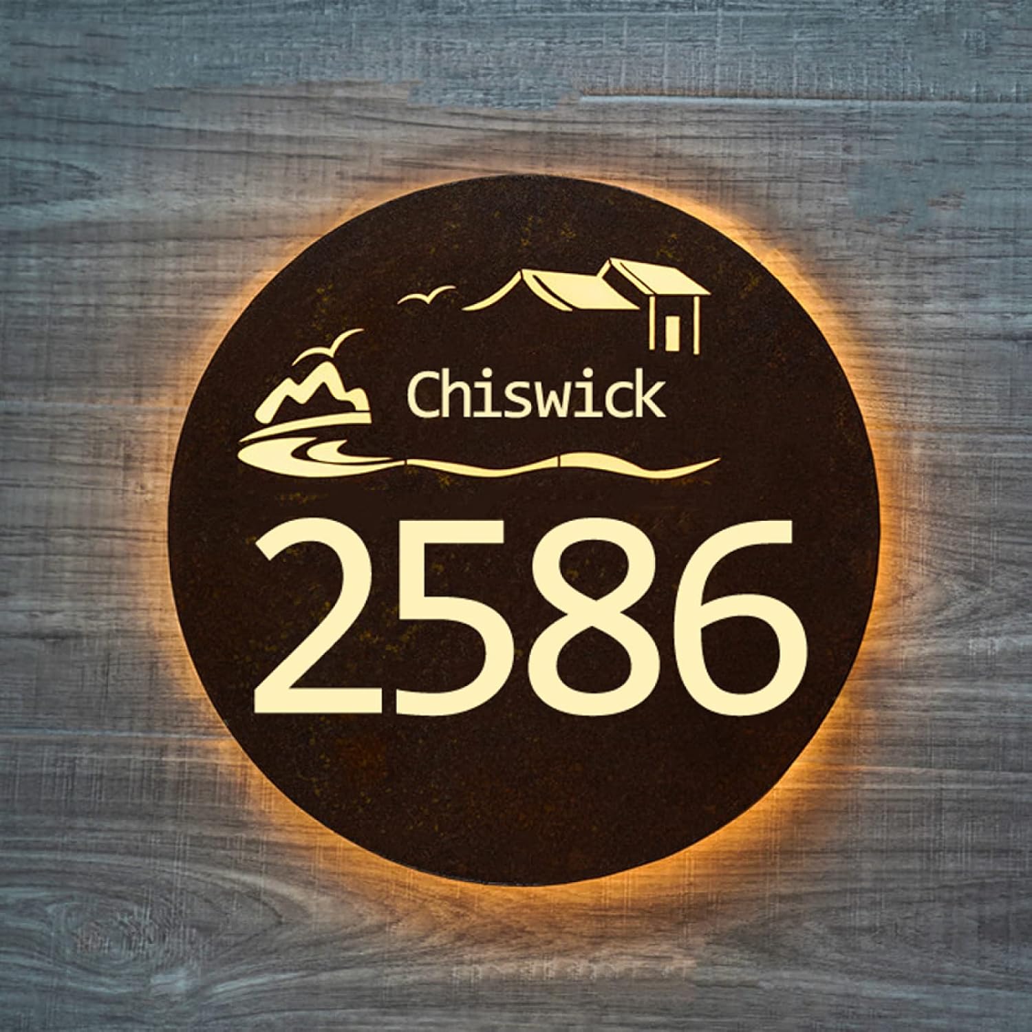 Backlit LED Floating House Number Plaque,Lighted Address Number Signs For Houses,Bright LED House Address Sign Plaques For Outdoor,Bronze,Yellow Light,45 * 45