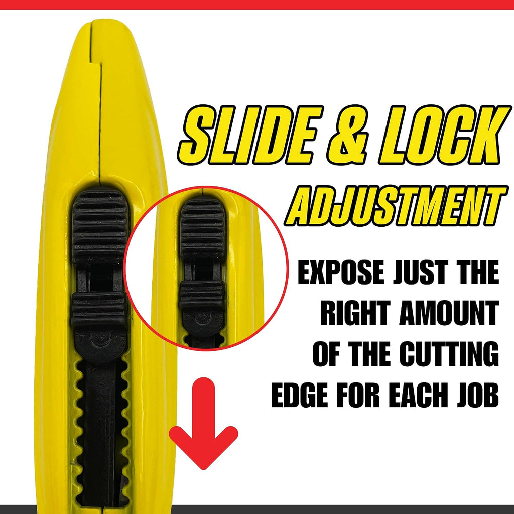 Rapid Edge Utility Knife, Heavy-Duty Safety Knife with Light, Includes Extra Serrated Utility Knife Blades, Made of Die-Cast Alloy Steel, Yellow, 12-Pack
