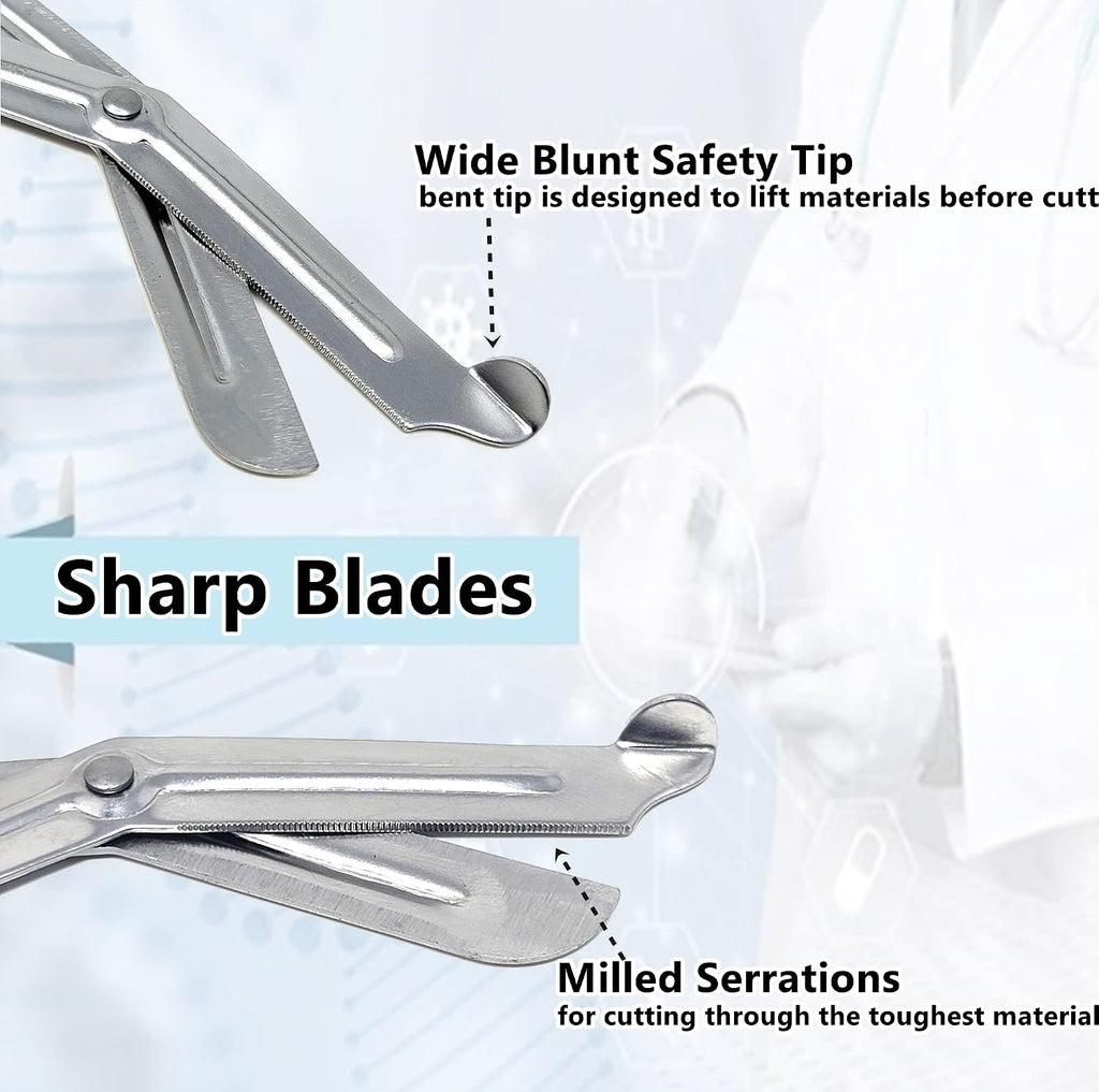 Set of 250 Trauma Shears Medical Supplies 7.25' for Paramedics Made of Stainless Steel Nurse Bandage Scissors Comes with Deep Serrations for Cutting Gauze, Tape, Clothing, Bandages, Straps - BLACK