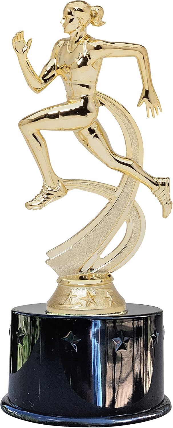 Express Medals Female Girls Track Award Trophy Party Favor Gift Prize Including 4 Gold Color Decals to Custom Personalize The Black Round Base