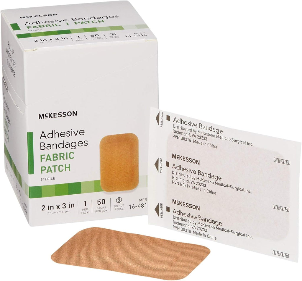 McKesson Adhesive Bandages, Sterile, Fabric Patch, 2 in x 3 in, 50 Count, 24 Packs, 1200 Total