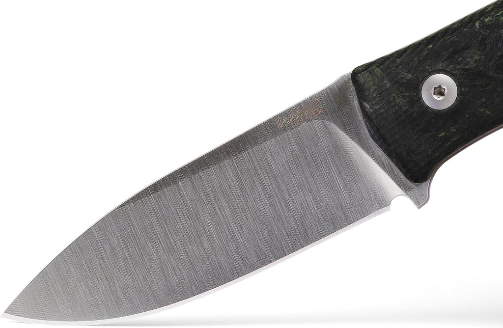 LionSTEEL M4 Fixed Blade FatCarbon Glow in the Dark Carbon Fiber Handle Scales, Full Extended Tang Construction, M390 Steel Blade, Triple Stitched Leather Sheath, KAVISO Exclusive