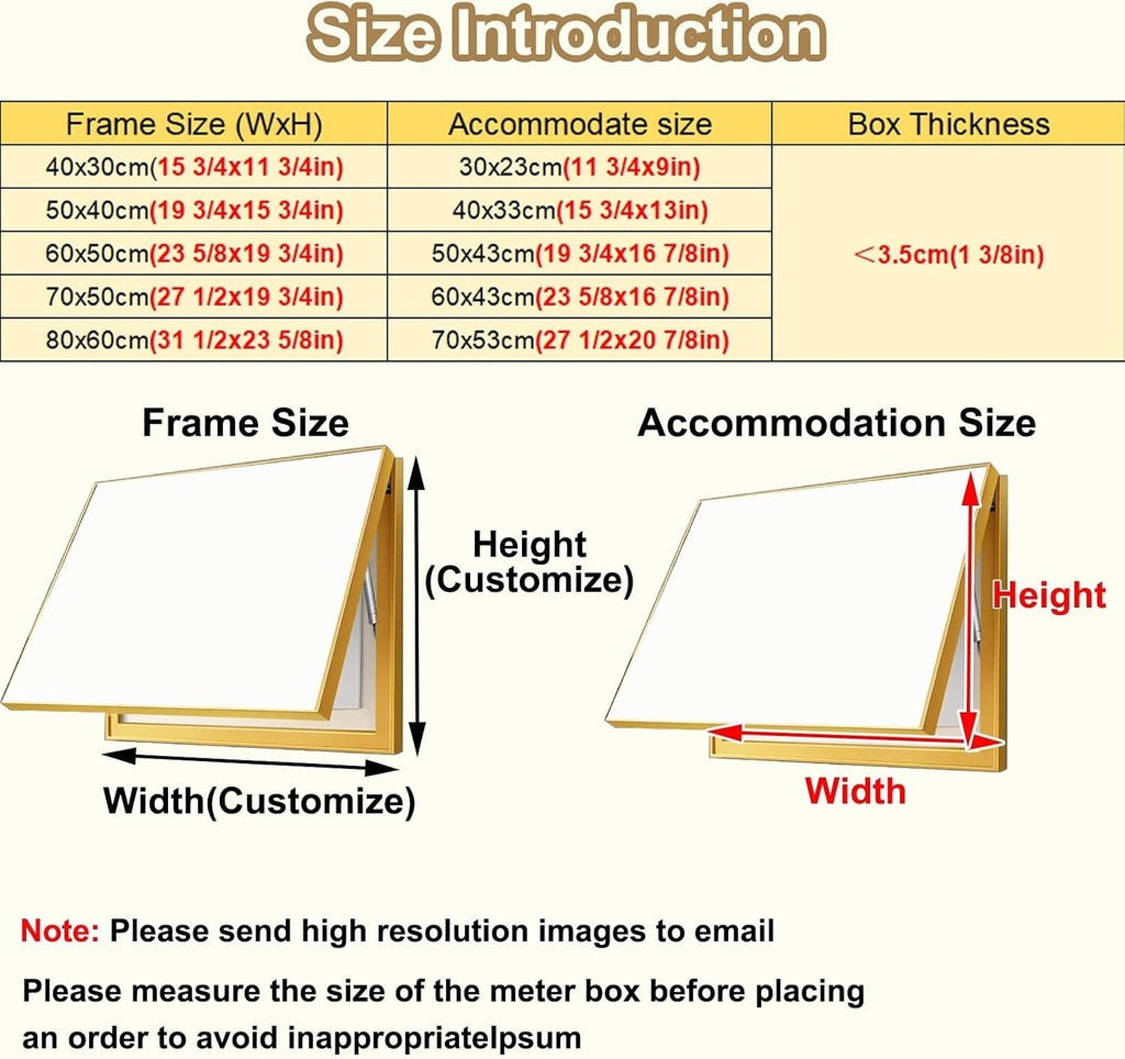Gold Circuit Breaker Panel Cover Replacement, Custom Hide Distribution Box for Living Room, Metal Fuse Box Protection Cover with Aluminum Alloy Frame(60x50cm(23 5/8x19 3/4'))