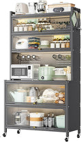 Dark Gray Baker's Rack with Microwave Stand, Kitchen Storage Cabinet, Flip Door & Drawer, Metal Shelves, Pegboard for Home, Garage, Pantry, Spices Organizer