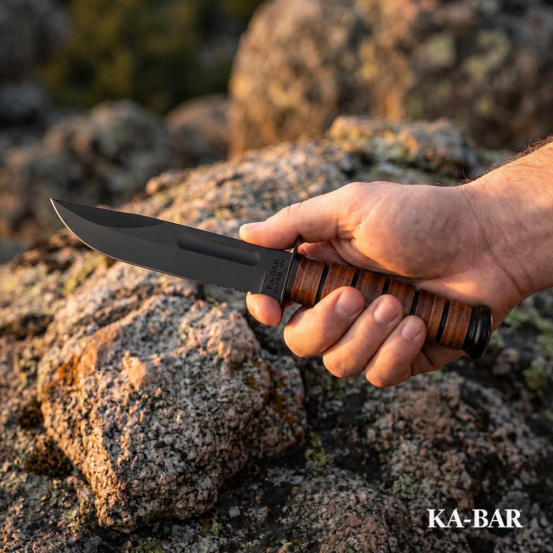 KA-BAR KB1219 Army Serrated W/Leather Sheath