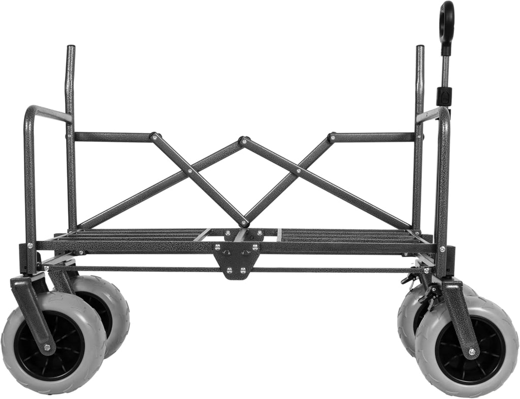 3-in-1 500lbs Large Collapsible Folding Wagon, Convert to Bench, 9'x4' Beach Tires, Foldable Beach Wagon with Wheels for Sand, Outdoor Utility Wagon for Groceries, Camping, Sports, Shopping, Gray