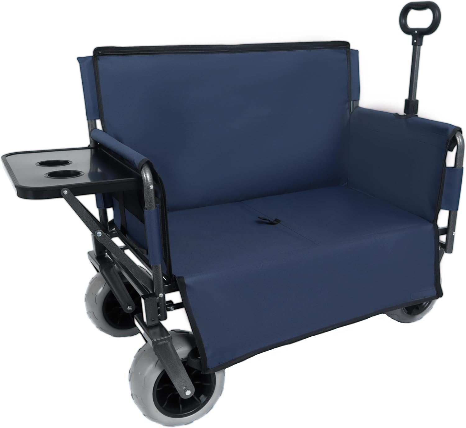 3-in-1 Heavy-Duty Folding Wagon with Bench Seat & Rear Folding Tabletop – 500lbs Capacity, All-Terrain 9' Beach Tires for Camping, Picnics, and Outdoor Events (Dark Blue)