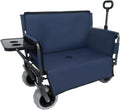 3-in-1 Convertible Folding Wagon Cart with Bench Seat & Rear-Mounted Folding Tabletop – Heavy-Duty Wagon 500lbs Capacity, 9'x4' Beach Tires for Camping,Beach,Sports & Garden Use (Dark Blue)