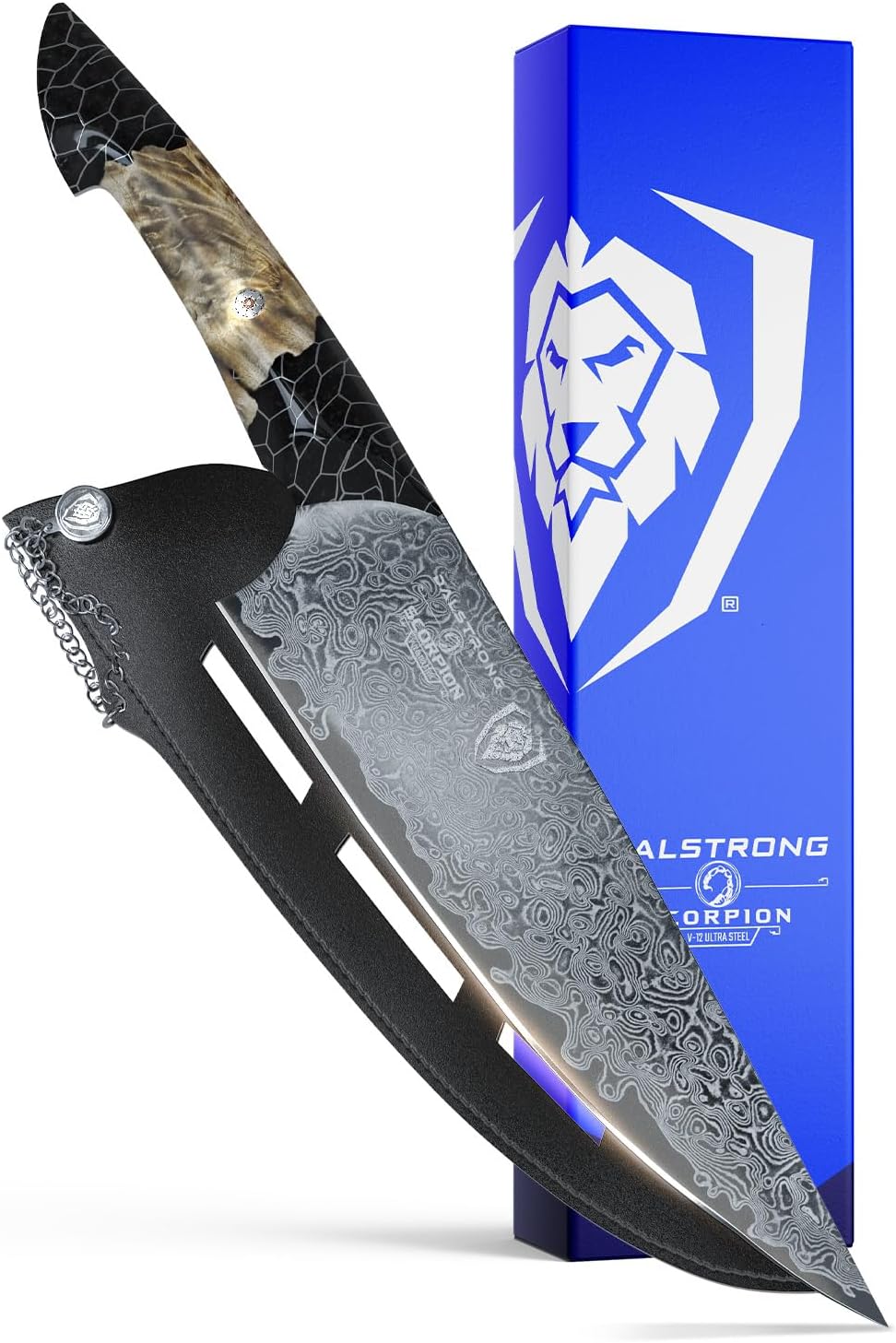 Dalstrong Chef Knife Professional- 9.5'-Scorpion Series - Venom Edition - Japanese Steel Chef Knife - Spiral Sandstorm Blade Pattern - Black Honeycomb Resin Handle - w/Chef KnifeSheath