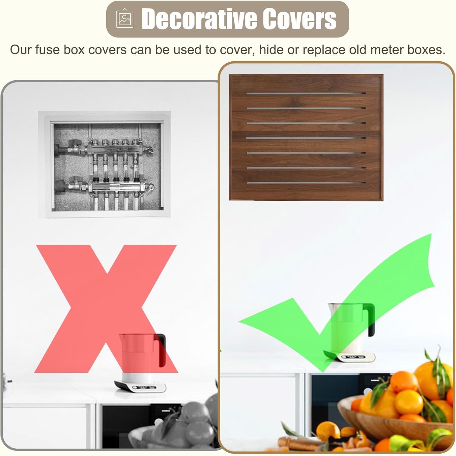 Wooden Fuse Box Cover Hollow Design, Sliding Electricity Meter Box Cover Farmhouse Indoor Decor, Circuit Breaker Panel for Junction Box Replacement(Natural,40x30cm(15 3/4x11 3/4'))