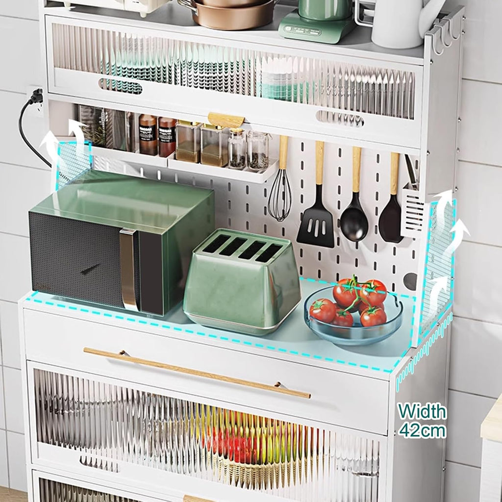 5-Tier Standing Kitchen Baker's Rack, 5 Tiers Storage Cabinet for Kitchen, with Drawers, for Kitchen Hutch, Home, Office, Pantry(White,80cm)