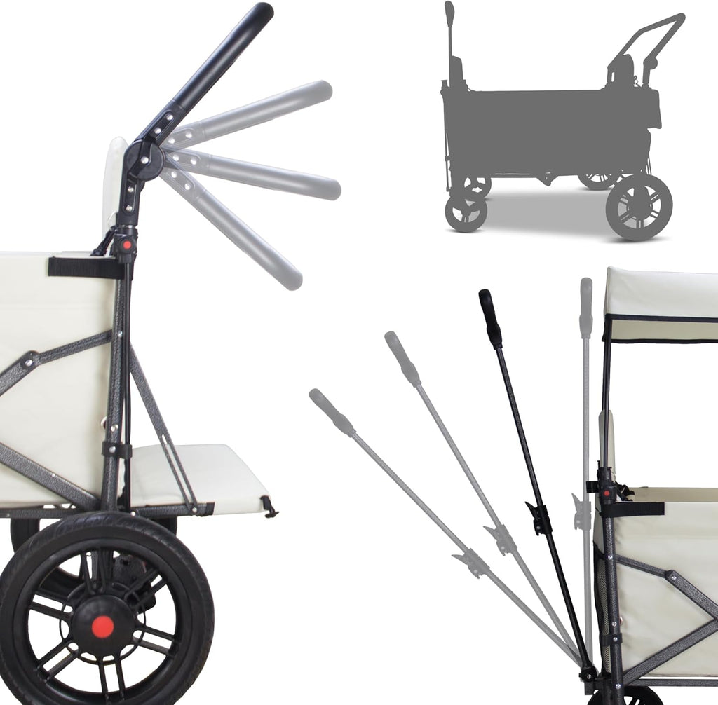 Collapsible Foldable Foldable Wagon Cart with Quick-Release Wheels & 2 Seats Camping Wagon- Heavy-Duty Utility Wagon 265LBS Capacity for Camping, Garden, Shopping (Beige)