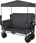 3-in-1 Heavy-Duty Folding Wagon Cart with Bench Seat, UV Canopy & 180L Storage – 500lbs Capacity All-Terrain Utility Cart for Camping, Beach, Sports & Garden (Gray)