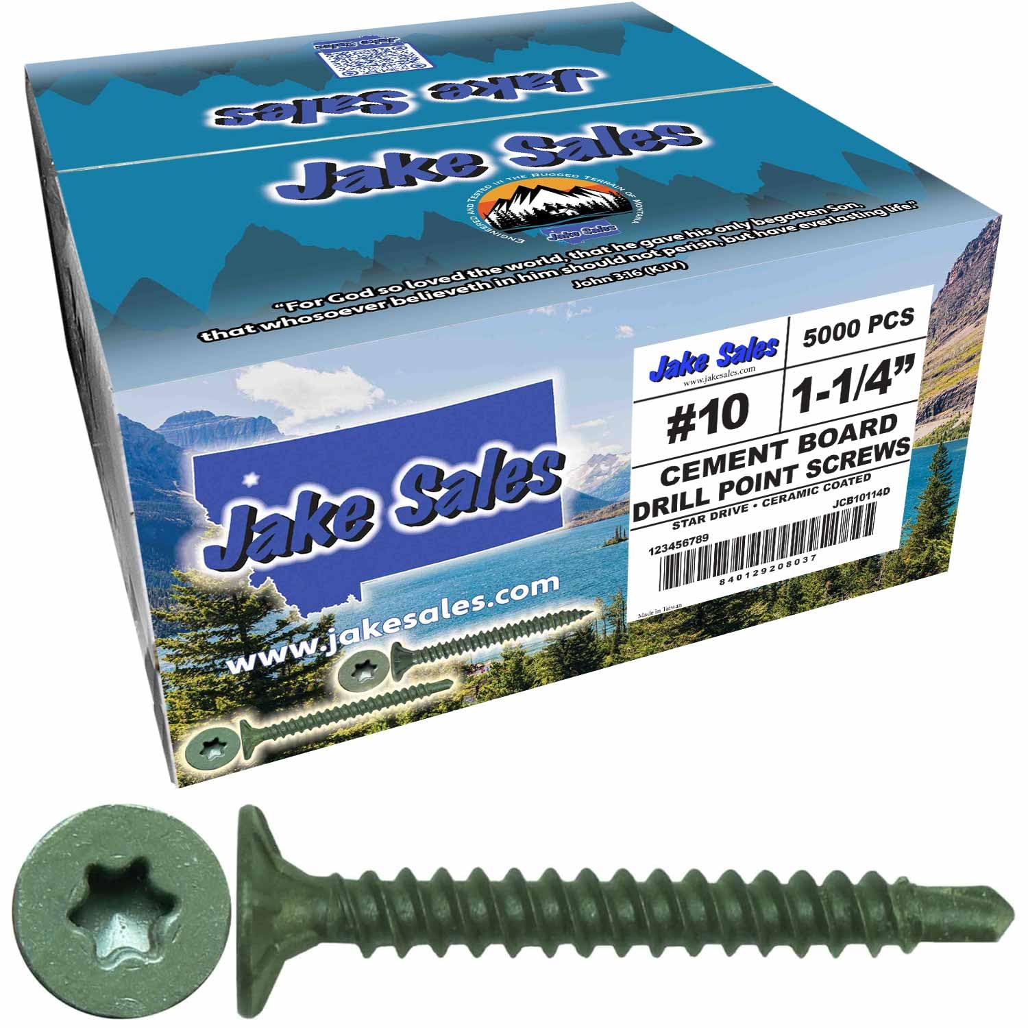 Jake Sales #10x1-1/4 Cement Board Star Head Screws - Drill Point for Fastening Cement Backer Board/Cement Board/Tile Board - T-25 Star Head (Full Box 5000 Screw Count)