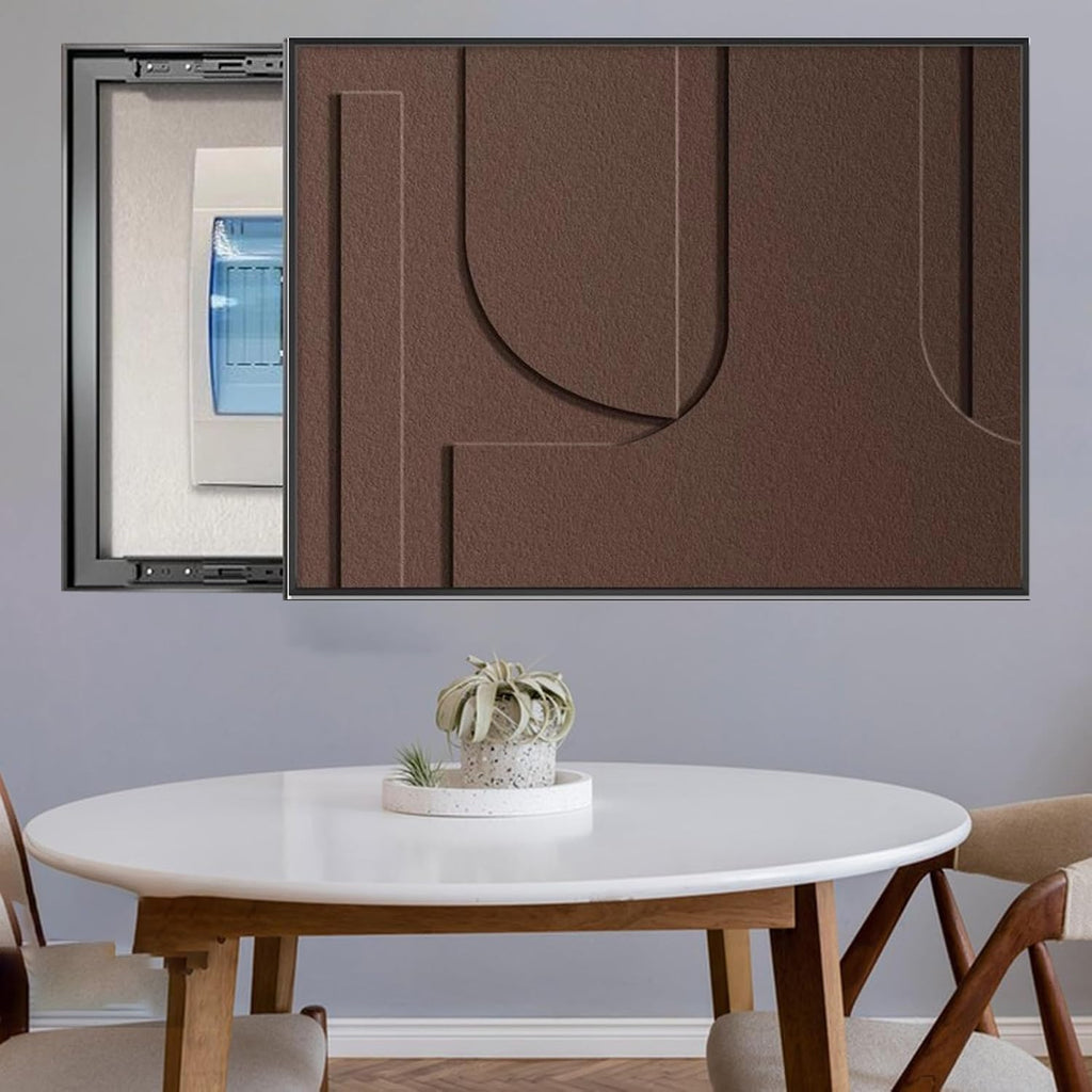 Art Tan Breaker Box Cover with Screws, Decorative Electrical Panel Cover Horizontal, Metal Frame Electricity Meter Box Cover for Laundry Room(Light Coffee,80x60cm(31 1/2x23 5/8in))