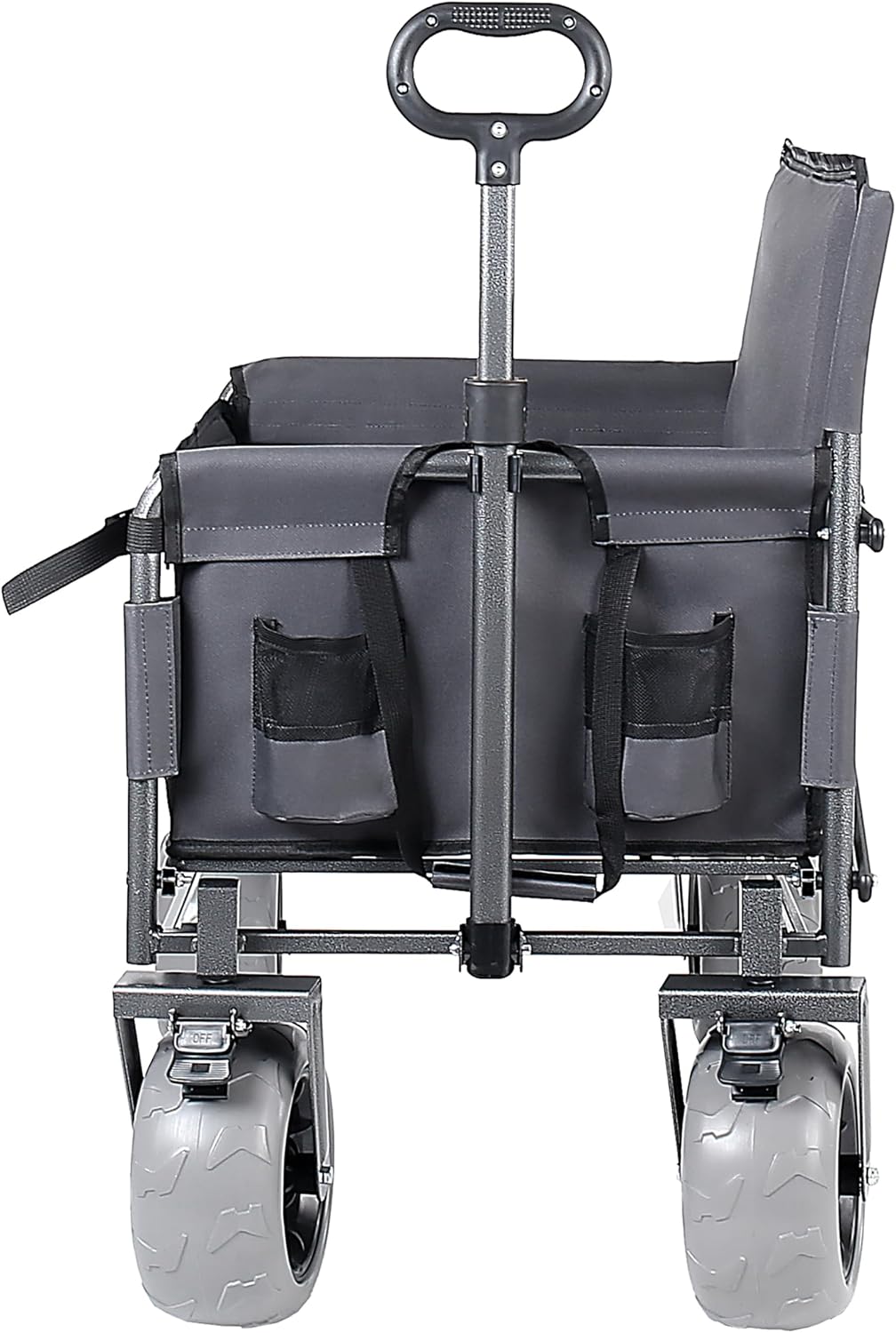 Convertible Folding Wagon Cart with Bench Seat & Rear Table, 500lbs Capacity Heavy-Duty 3-in-1 Collapsible Wagon for Camping, Garden & Outdoor Events (Gray)