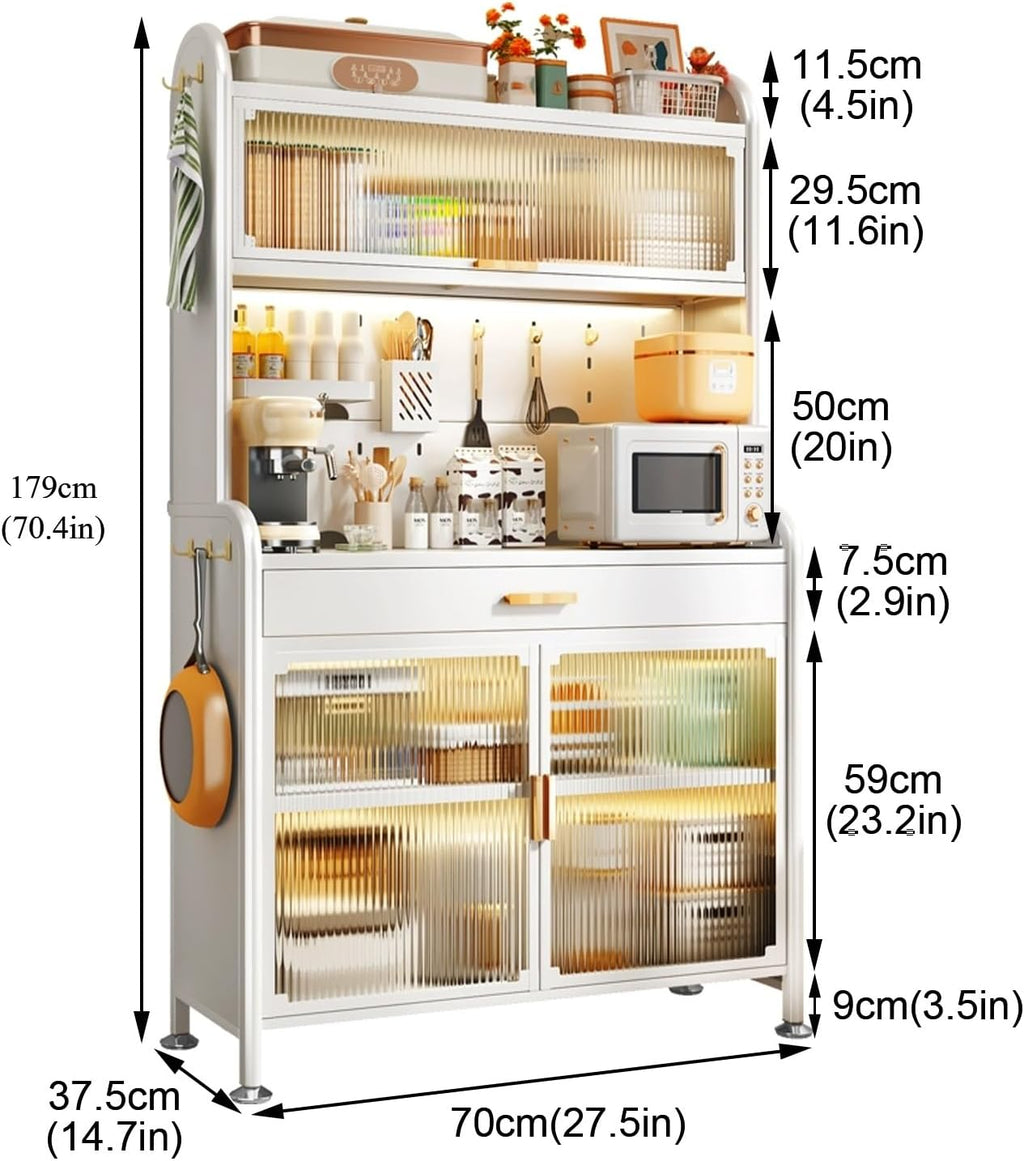 5-Tier Kitchen Bakers Rack, 5-Tier Microwave Stand, Adjustable Shelves, Metal Frame, with Drawers, for Kitchen Hutch, Home, Office(Black,70cm)