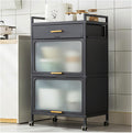 5-Tier Kitchen Storage Cabinet, Mobile Microwave Stand with Flip Doors, Freestanding Kitchen Bakers Rack with Brakeable Casters and Drawer for Dining Room, Living Room,Black,60×102cm/23.6×40in