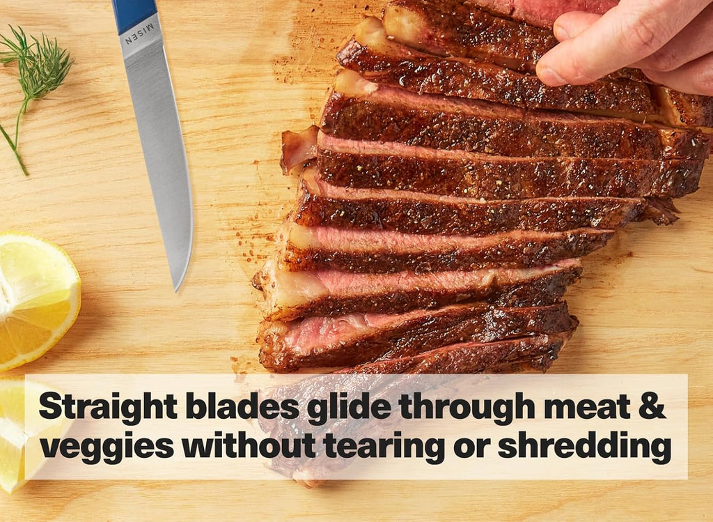 Misen ACUTO Straight-Edge 4-Piece Steak Knife Set - Precision Forged Full Tang Blades, Ergonomic POM Handles, Long-Lasting Sharpness, Easy to Maintain - For Professionals and Home Cooks - Blue