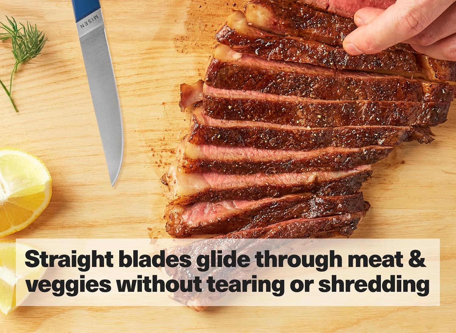 Misen ACUTO Straight-Edge 4-Piece Steak Knife Set - Precision Forged Full Tang Blades, Ergonomic POM Handles, Long-Lasting Sharpness, Easy to Maintain - For Professionals and Home Cooks - Blue