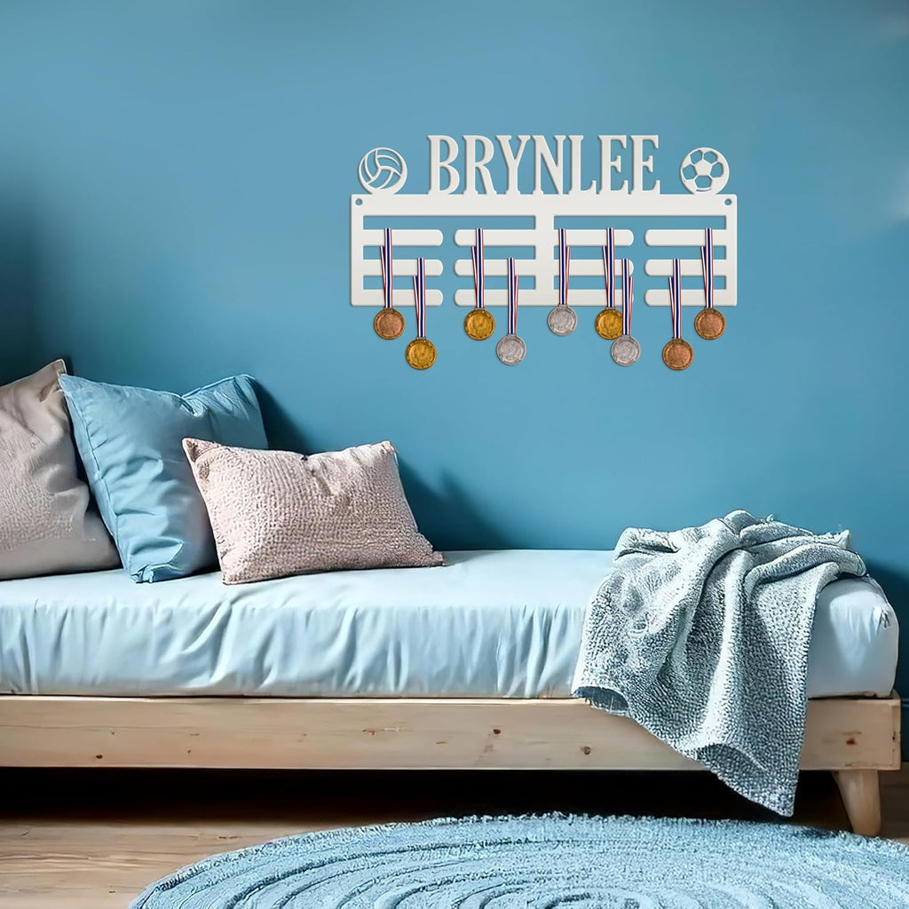 Awards Medal Holder - 2 Sports Icons - Laser Cut Wall Decor - Kids Room Medal Display Art - Personalized Metal Sign - Unique Senior Gift (30 x 17 inches)