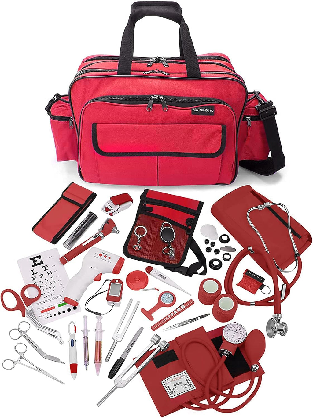 ASA TECHMED Durable Nurse Travel Bag with Nursing Supplies – Multi-Pocketed, Heavy-Duty Nylon, Webbed Shoulder Strap