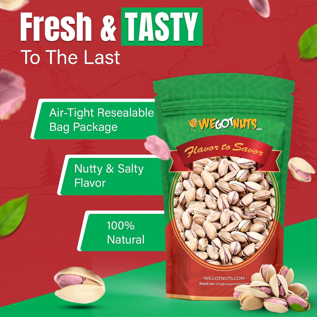 Turkish Antep Pistachios 5 Pounds (80oz) - Premium Quality Kosher Roasted Pistachios By We Got Nuts - Natural & Healthy Rich Flavor Snack - Whole, & Salted – Air-Tight Resealable Bag Package