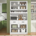 VOWNER 71' Kitchen Pantry Storage Cabinet, Tall Kitchen Hutch Storage Cabinet with 4 Glass Doors and 2 Drawers, Food Pantry with Wine Rack Cupboard for Dinning Room, Living Room