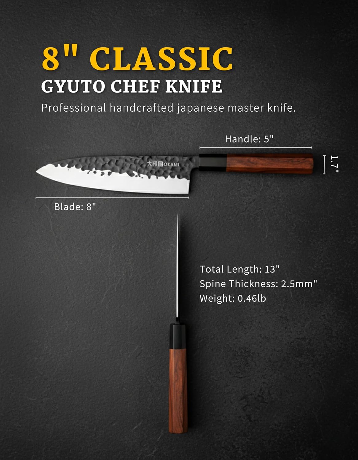 Classic Chef Knife 8 Inch – Japanese AUS 8 Steel Gyuto Knife, Ultrasharp & Perfectly Balanced Kitchen Knife with Rosewood & Ebony Handle for All Your Kitchen Tasks