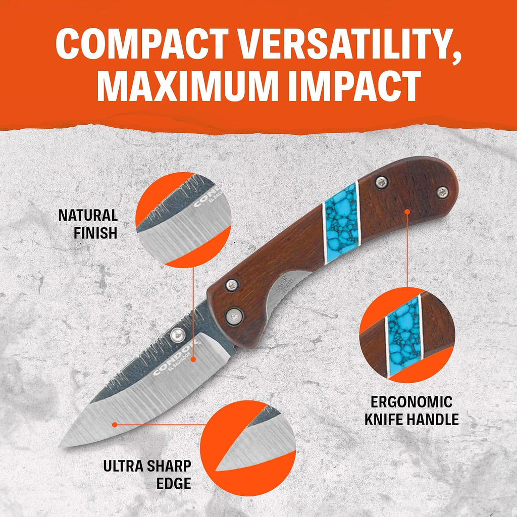 Condor Tool & Knife Blue River Hunter Folder - Pocket Knife with a Walnut and Reconstituted Turquoise Stone Handle - Stainless Steel - 3.02 inches Blade - 5.5 ounce (3.5mm Thick)