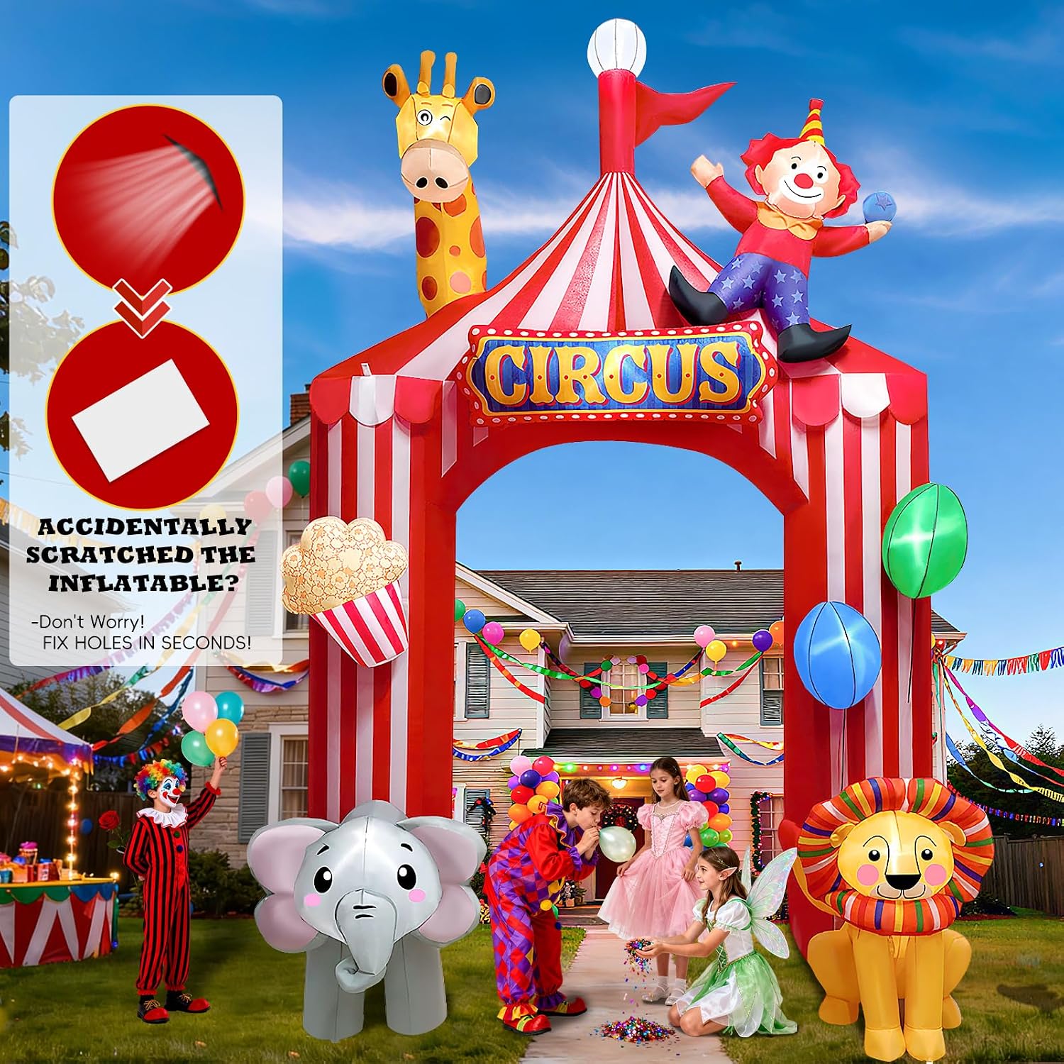 Kalolary 10FT Circus Party Arch Outdoor Decoration Inflatable, Blow Up Animal Inflatable with Built-in LED for Carnival Theme Birthday Halloween Christmas Outdoor Yard Garden Decor