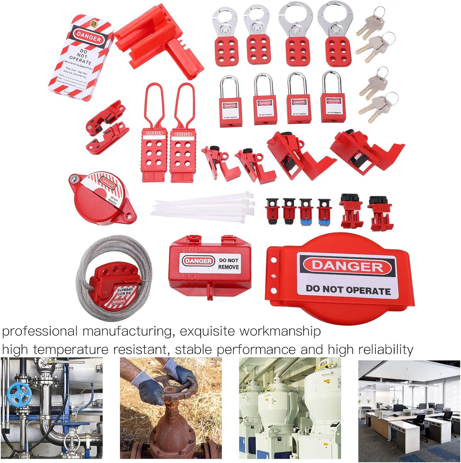Lockout Tagout Kit, Electrical Lock Out Tag Out Kits Safe Padlocks with Circuit Breaker Lock Hasps Loto Tags Keys Ball Valve Lockout Steel Cable Toolbox Kit for Industrial Chemical
