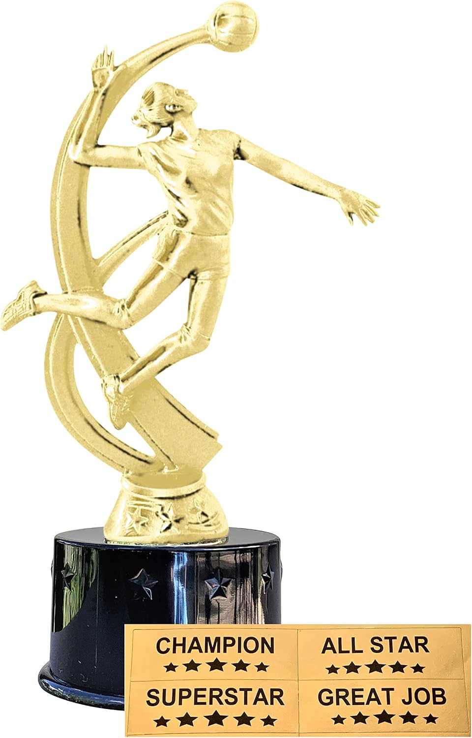 Express Medals Girls Female Volleyball Player Award Trophy Party Favor Gift Prize Including 4 Gold Color Decals to Custom Personalize The Black Round Base