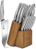 DDF iohEF Kitchen Knife Set with Block, 16 PCS Knife Sets for Kitchen with Block Japanese Stainless Steel, Ultra Sharp Chef Knife Set with Sharpener