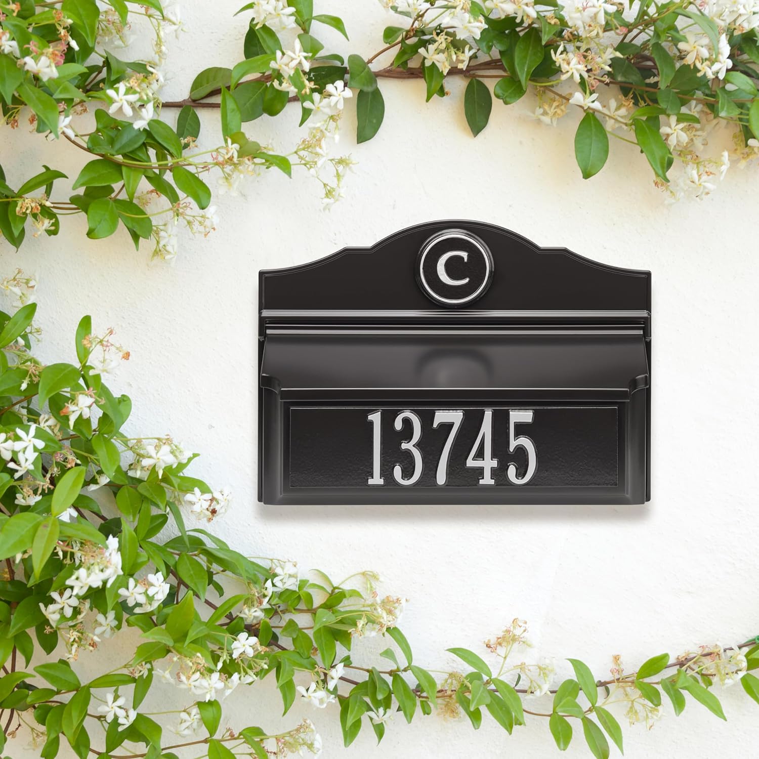Whitehall Colonial Mailbox with House Numbers, Personalized Address Plaque and Monogram, Wall Mount Mailbox for Outside