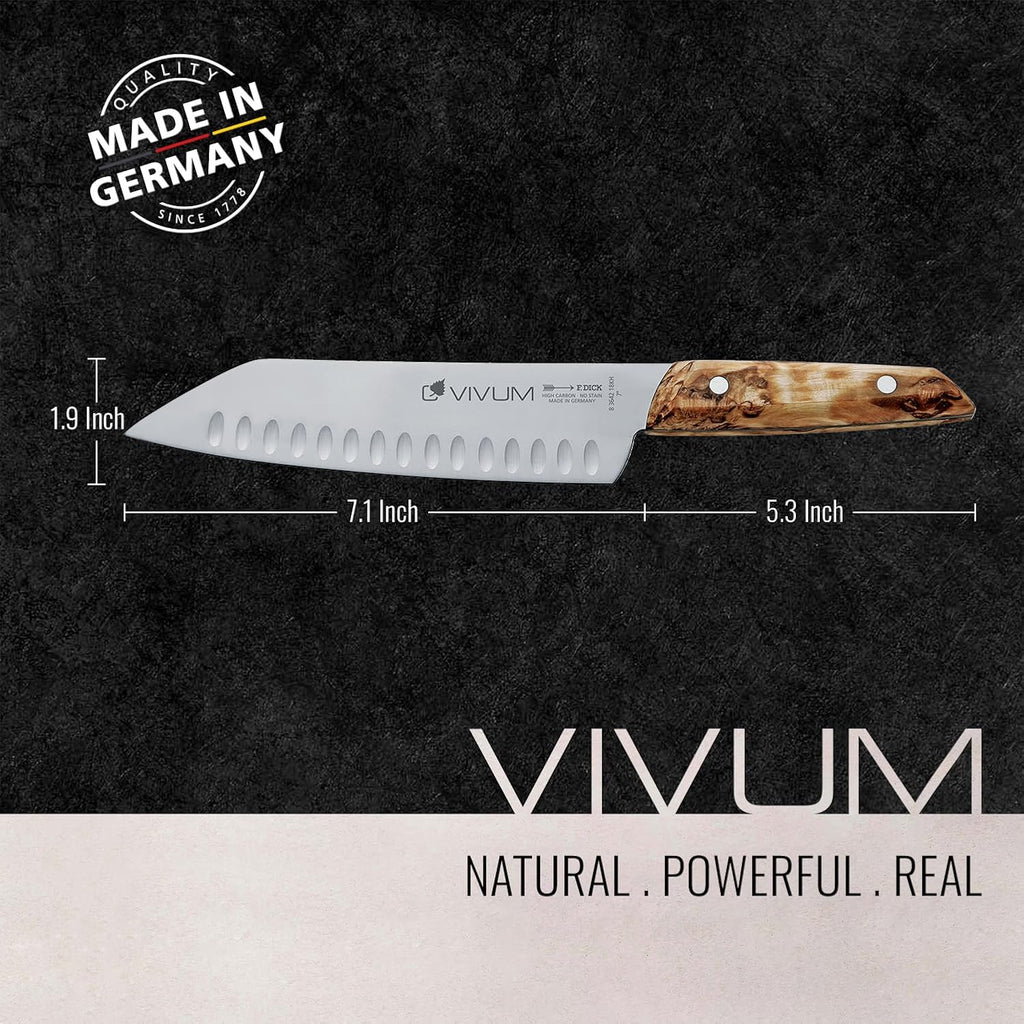 F. DICK - VIVUM Santoku Rust-Proof Knife - Knife with 7' blade & 58 HRC- Ideal for meat, fruit & vegetables - Stainless steel - Ultra sharp - Birchwood handle - Made in Germany