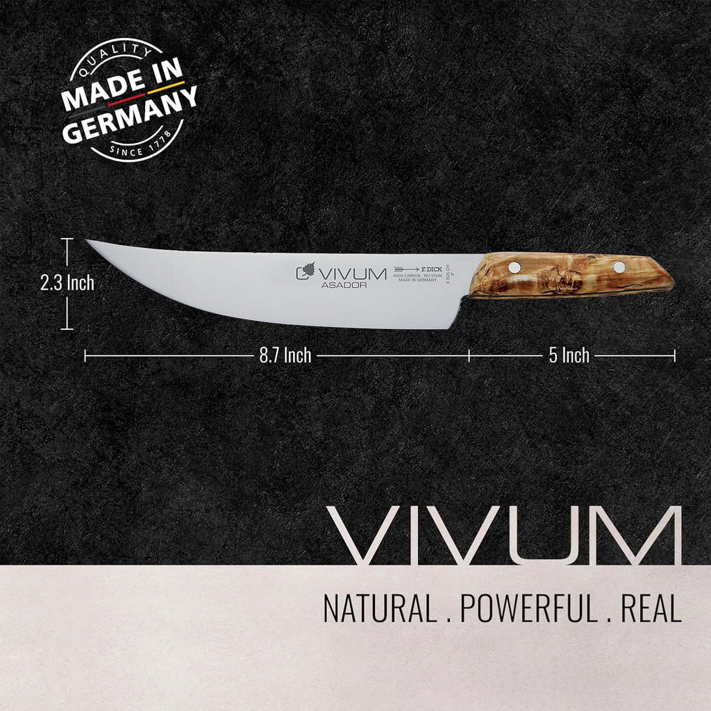 F. DICK – VIVUM BBQ Knife ASADOR – Paring Knife for Barbecue with 8.6' blade & 58 HRC - Ideal for cutting large meat & fish pieces - Stainless steel - Ultra sharp - Birchwood handle – Made in Germany